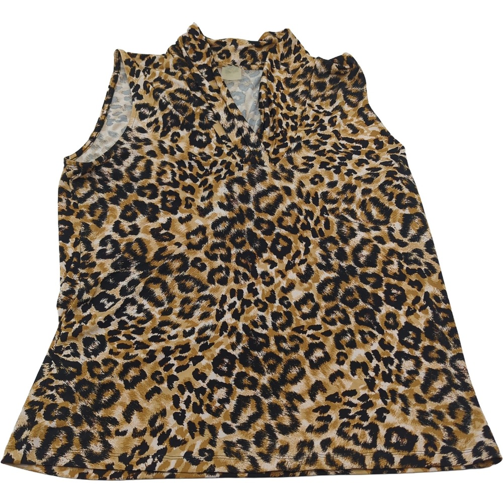 Anne Klein Womens XL Leopard Print Sleeveless Cowl Neck Top Tan Black Animal